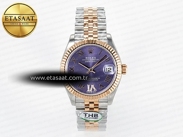 Rolex Datejust 278271 Mor Roma Pırlantalı Kadran Cal.2236 Eta Saat - 1:1 Süper Klon Replika Saat