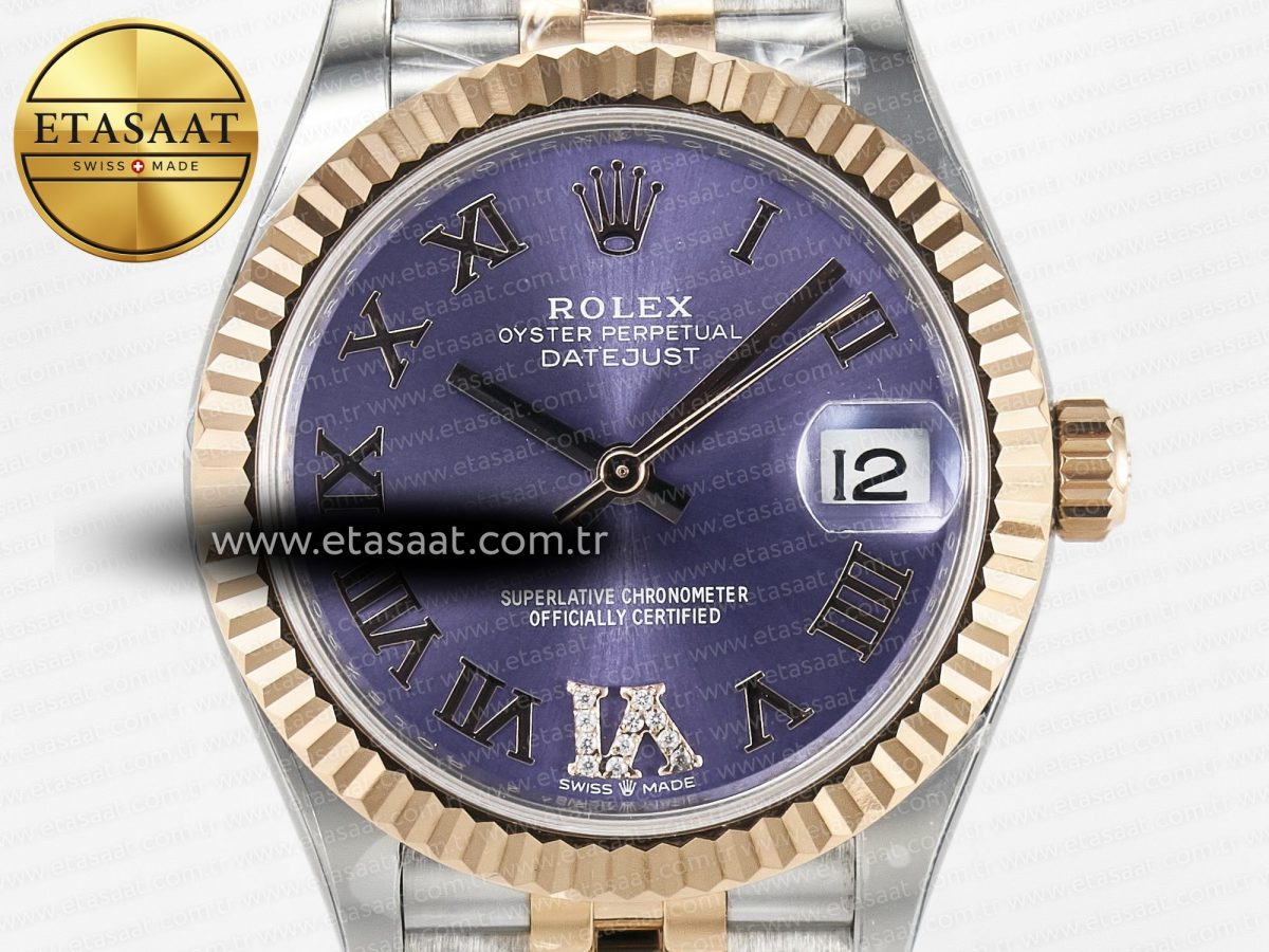 Rolex DateJust 278271 904L Steel Purple Roman Diamonds Dial on SS/RG Cal.2236 - Görsel 4