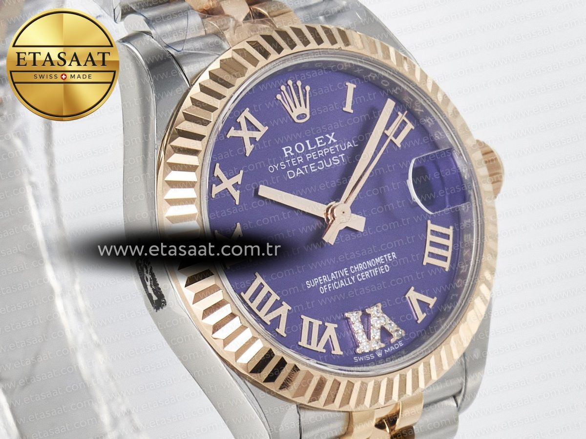 Rolex DateJust 278271 904L Steel Purple Roman Diamonds Dial on SS/RG Cal.2236 - Görsel 5