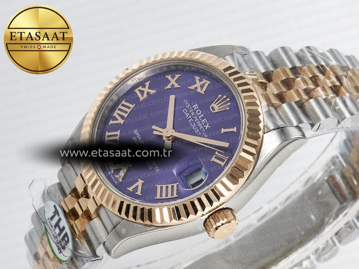 Rolex DateJust 278271 904L Steel Purple Roman Diamonds Dial on SS/RG Cal.2236 - Görsel 6