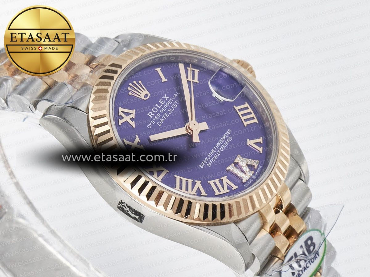 Rolex DateJust 278271 904L Steel Purple Roman Diamonds Dial on SS/RG Cal.2236 - Görsel 7