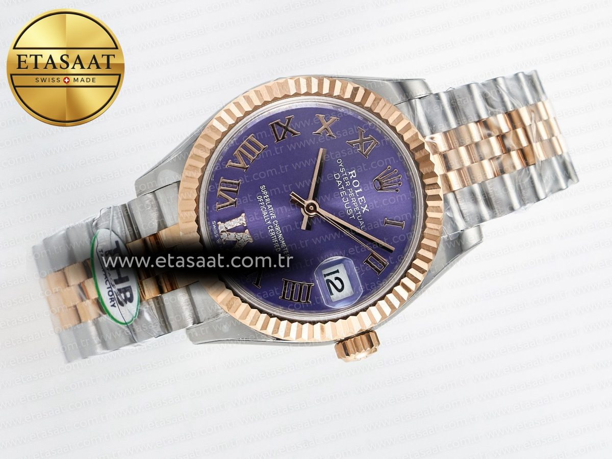 Rolex DateJust 278271 904L Steel Purple Roman Diamonds Dial on SS/RG Cal.2236 - Görsel 8