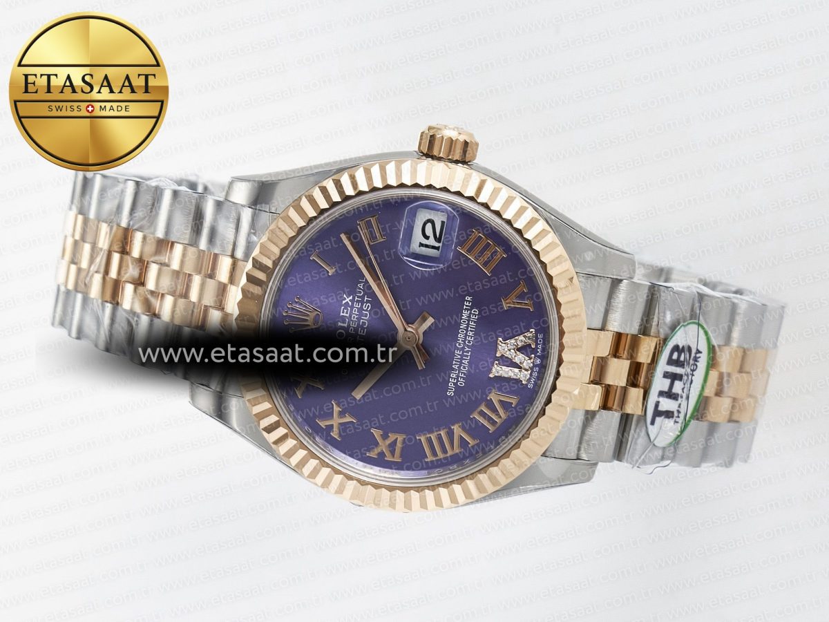 Rolex DateJust 278271 904L Steel Purple Roman Diamonds Dial on SS/RG Cal.2236 - Görsel 9