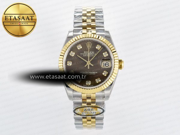 Rolex Datejust 31 278273 ARF Kahve Pırlantalı Kadran 2688 Eta Saat - 1:1 Süper Klon Replika Saat