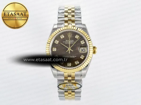 Rolex Datejust 31 278273 ARF Kahve Pırlantalı Kadran 2688 Eta Saat - 1:1 Süper Klon Replika Saat