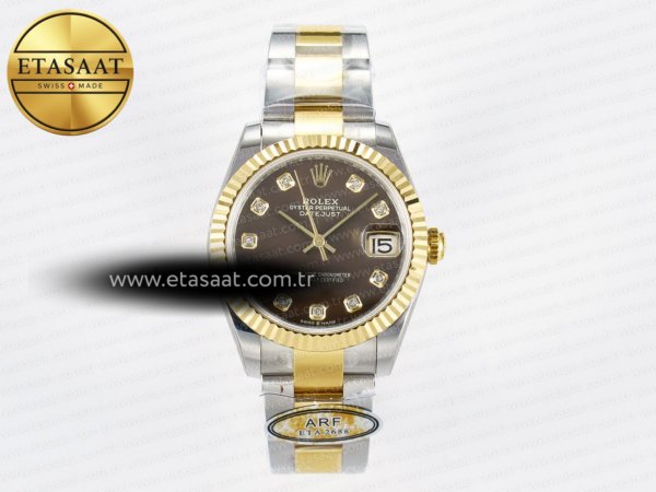 Rolex Datejust 31 278273 ARF Kahve Pırlantalı 2688 11 Eta Saat - 1:1 Süper Klon Replika Saat