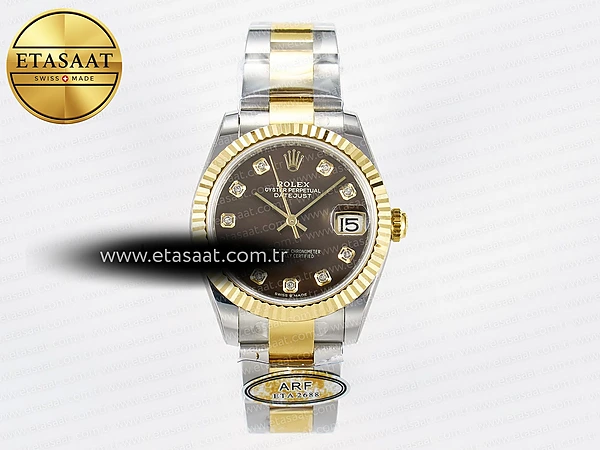 Rolex Datejust 31 278273 ARF Kahve Pırlantalı 2688 11 Eta Saat - 1:1 Süper Klon Replika Saat