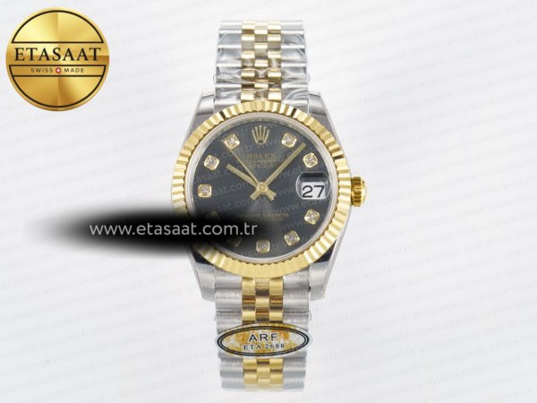 Rolex Datejust 31 278273 ARF Gri Pırlantalı Kadran 2688 Eta Saat - 1:1 Süper Klon Replika Saat