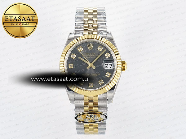 Rolex Datejust 31 278273 ARF Gri Pırlantalı Kadran 2688 Eta Saat - 1:1 Süper Klon Replika Saat