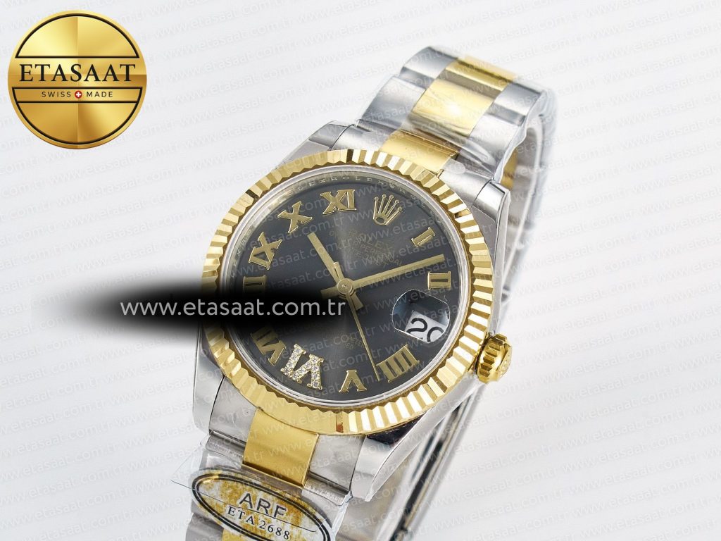 datejust 31 278273 arf 11 best edition 904l steel gray roman diamonds dial on ss yg oyster bracelet eta 26881