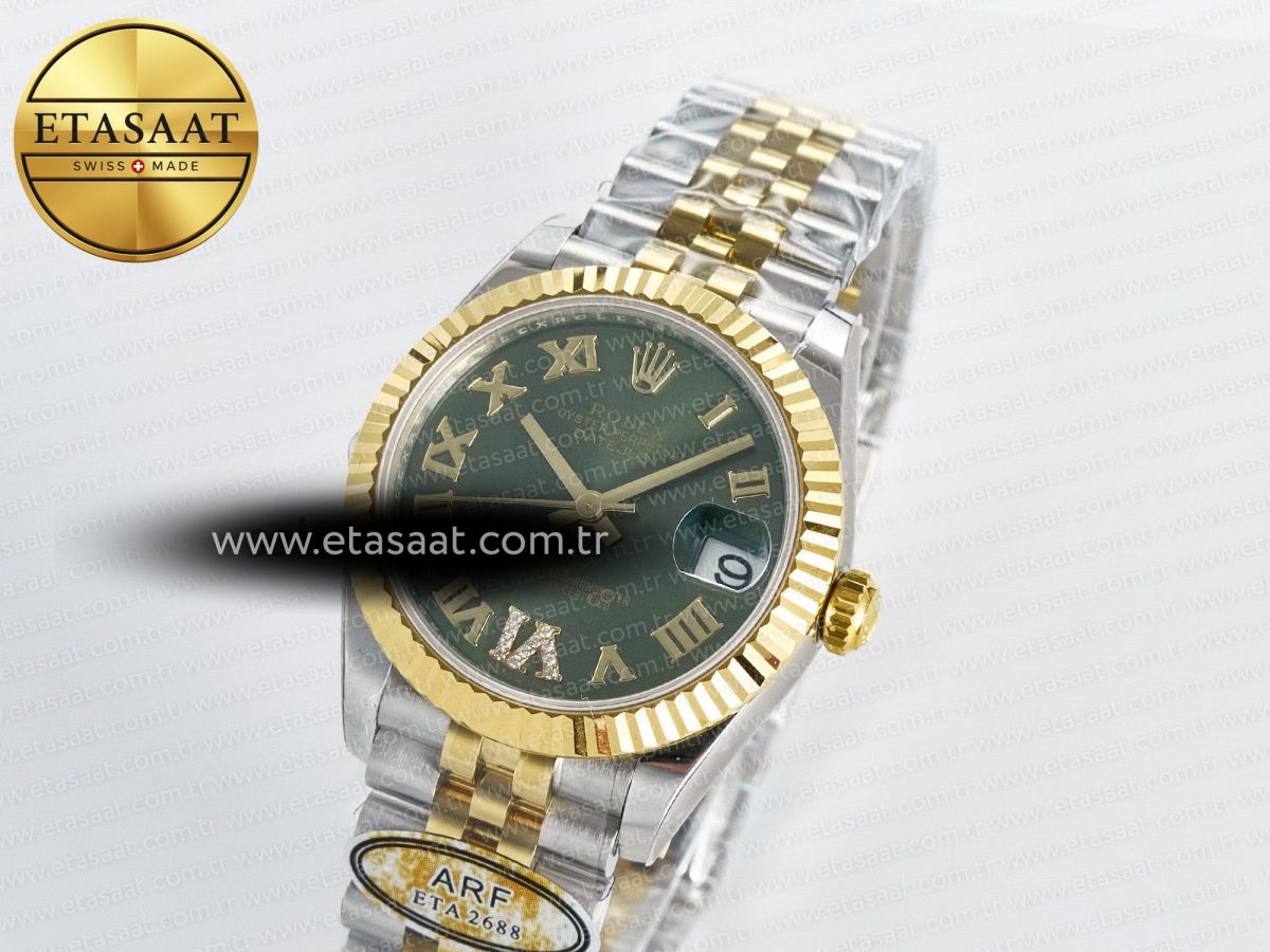 Rolex DateJust 31 278273 ARF 1:1 Best Edition 904L Steel Green Roman Diamonds Dial on SS/YG Jubilee Bracelet ETA 2688 - Görsel 1