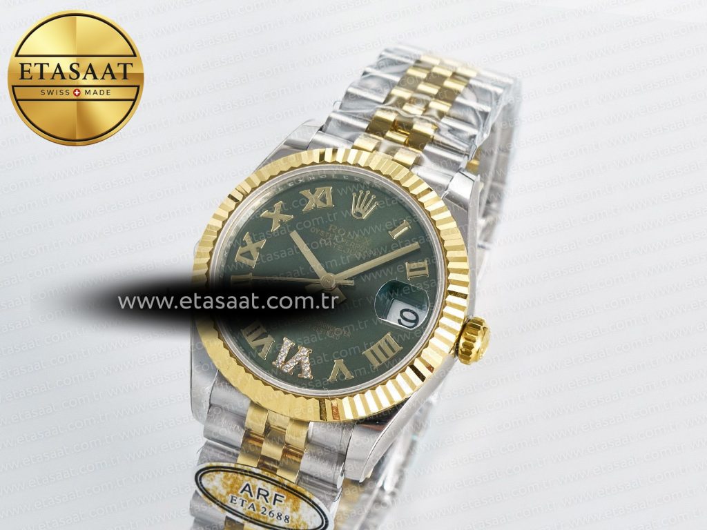 datejust 31 278273 arf 11 best edition 904l steel green roman diamonds dial on ss yg jubilee bracelet eta 26882
