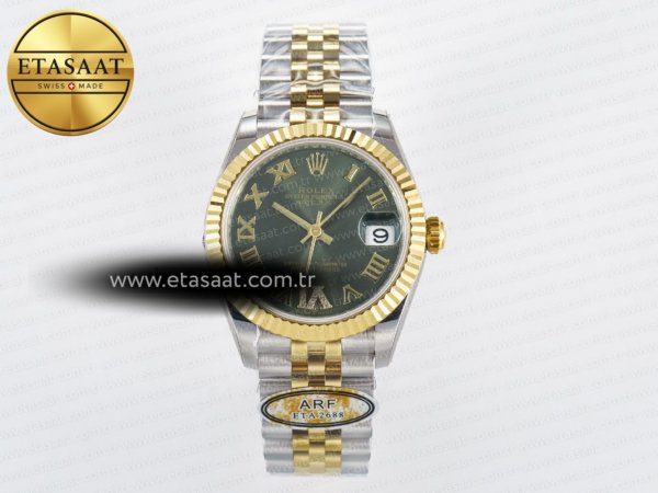 Rolex Datejust 31 278273 ARF Yeşil Roma Pırlantalı 2688 Eta Saat - 1:1 Süper Klon Replika Saat