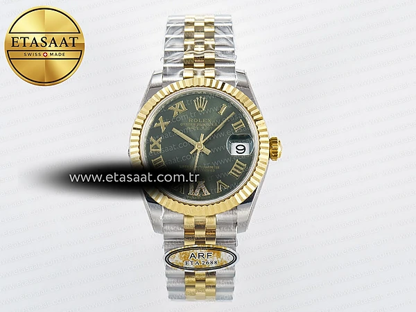 Rolex Datejust 31 278273 ARF Yeşil Roma Pırlantalı 2688 Eta Saat - 1:1 Süper Klon Replika Saat