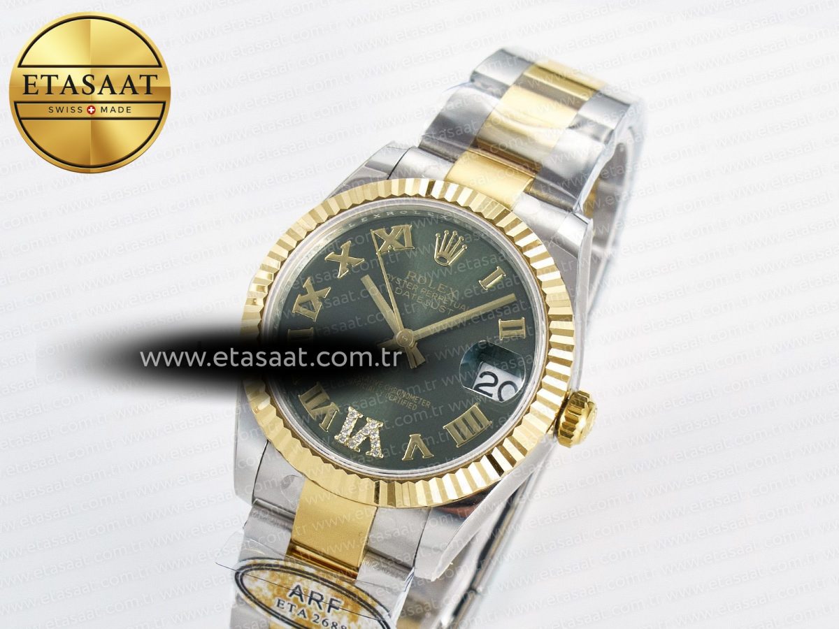 Rolex DateJust 31 278273 ARF 1:1 Best Edition 904L Steel Green Roman Diamonds Dial on SS/YG Oyster Bracelet ETA 2688 - Görsel 1