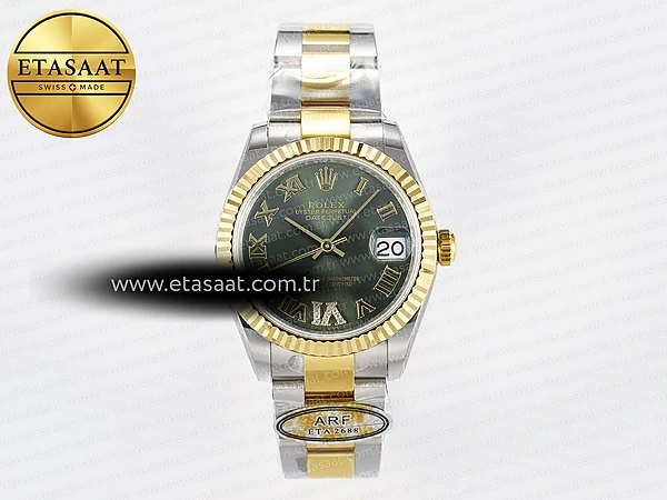 Rolex Datejust 31 278273 ARF Yeşil Roma Pırlantalı 2688 11 Eta Saat - 1:1 Süper Klon Replika Saat