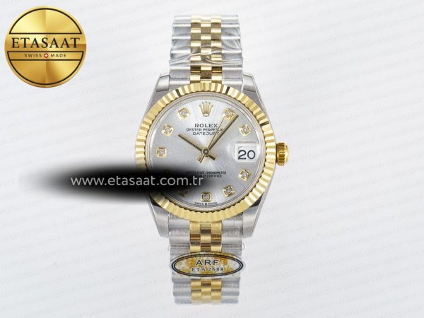Rolex Datejust 31 278273 ARF Gümüş Pırlantalı Kadran 2688 Eta Saat - 1:1 Süper Klon Replika Saat