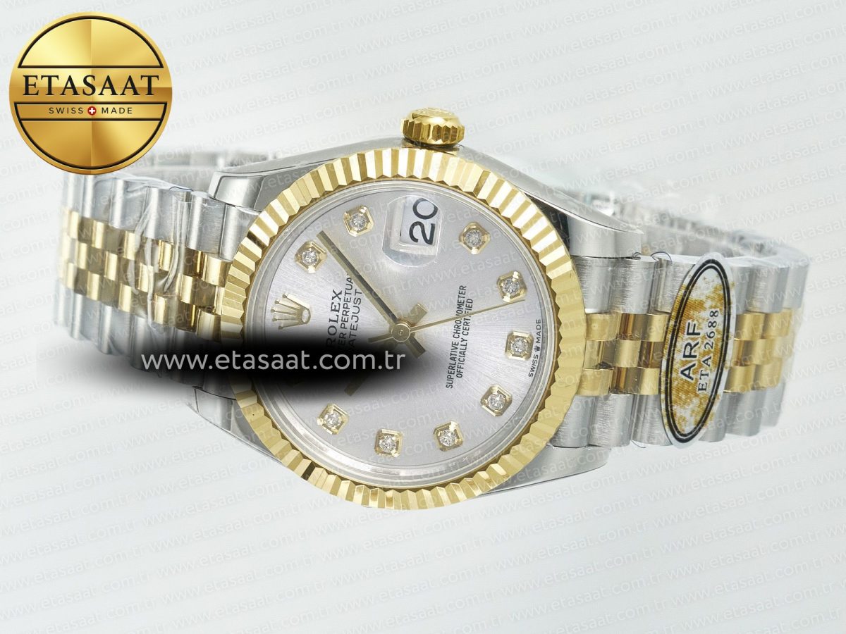 Rolex DateJust 31 278273 ARF 1:1 Best Edition 904L Steel Silver Diamonds Dial on SS/YG Jubilee Bracelet ETA 2688 - Görsel 9