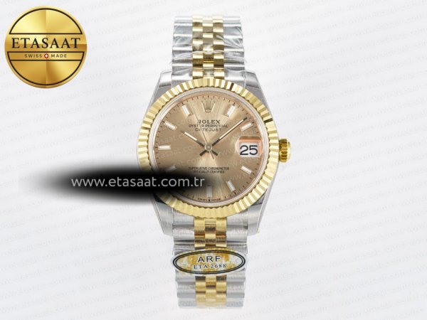 Rolex Datejust 31 278273 ARF Altın Kadran Çizgi İndeks 2688 Eta Saat - 1:1 Süper Klon Replika Saat