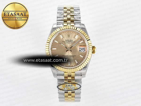 Rolex Datejust 31 278273 ARF Altın Kadran Çizgi İndeks 2688 Eta Saat - 1:1 Süper Klon Replika Saat