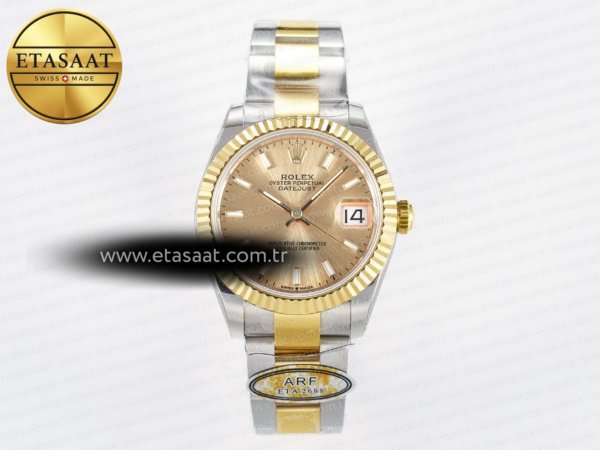 Rolex Datejust 31 278273 ARF Altın Kadran Çizgi İndeks 11 Eta Saat - 1:1 Süper Klon Replika Saat