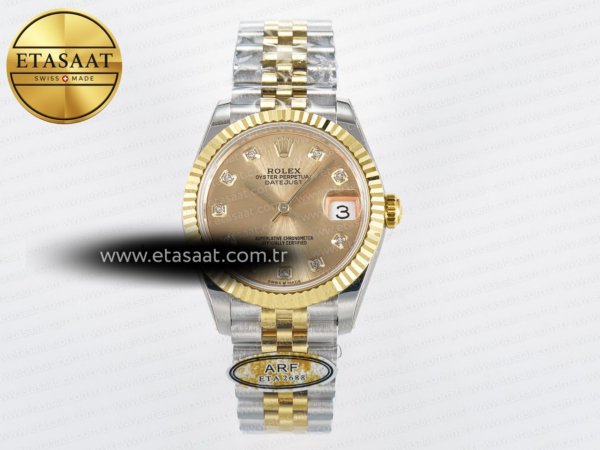 Rolex Datejust 31 278273 ARF YG Pırlantalı Kadran 2688 Eta Saat - 1:1 Süper Klon Replika Saat