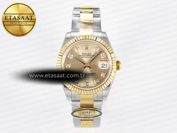 Rolex Datejust 31 278273 ARF YG Pırlantalı Oyster 2688 Eta Saat - 1:1 Süper Klon Replika Saat