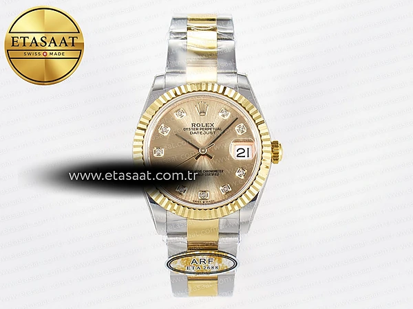 Rolex Datejust 31 278273 ARF YG Pırlantalı Oyster 2688 Eta Saat - 1:1 Süper Klon Replika Saat