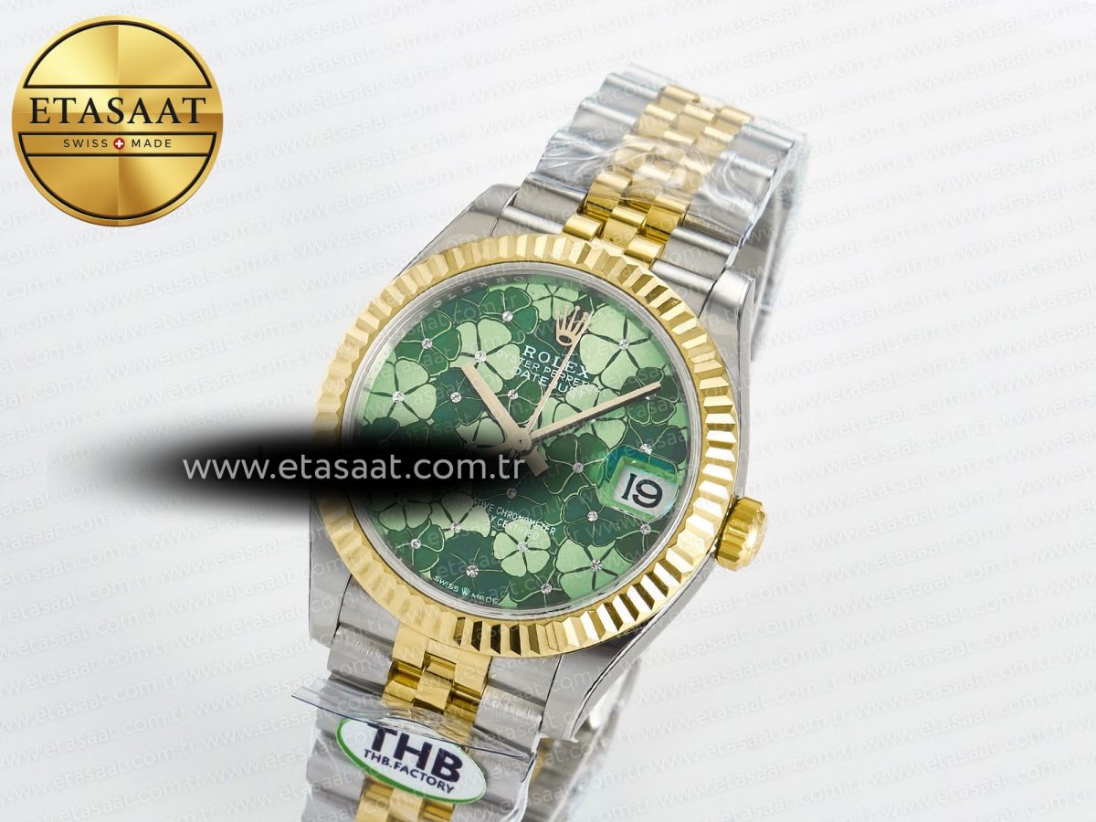 Rolex DateJust 278271 904L Steel Fluted Green Floral Dial Fluted Bezel on SS/YG Cal.2236 - Görsel 1