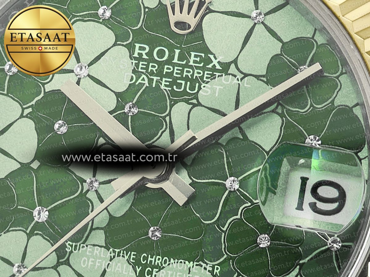Rolex DateJust 278271 904L Steel Fluted Green Floral Dial Fluted Bezel on SS/YG Cal.2236 - Görsel 10