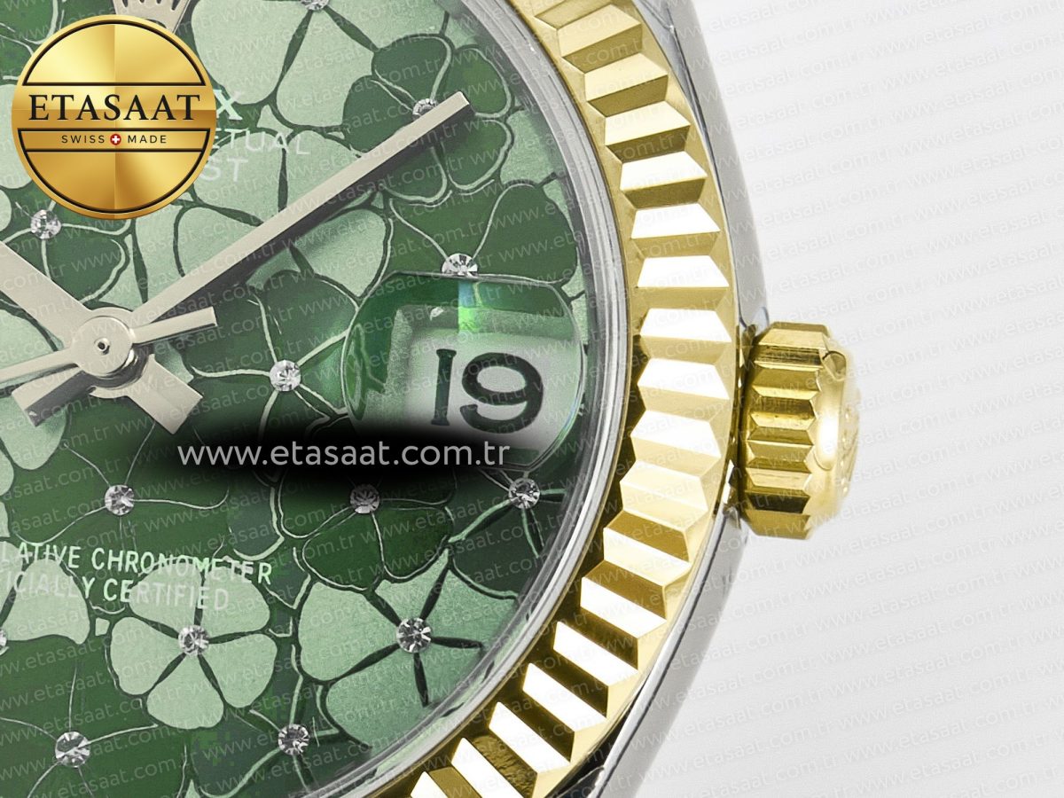 Rolex DateJust 278271 904L Steel Fluted Green Floral Dial Fluted Bezel on SS/YG Cal.2236 - Görsel 11