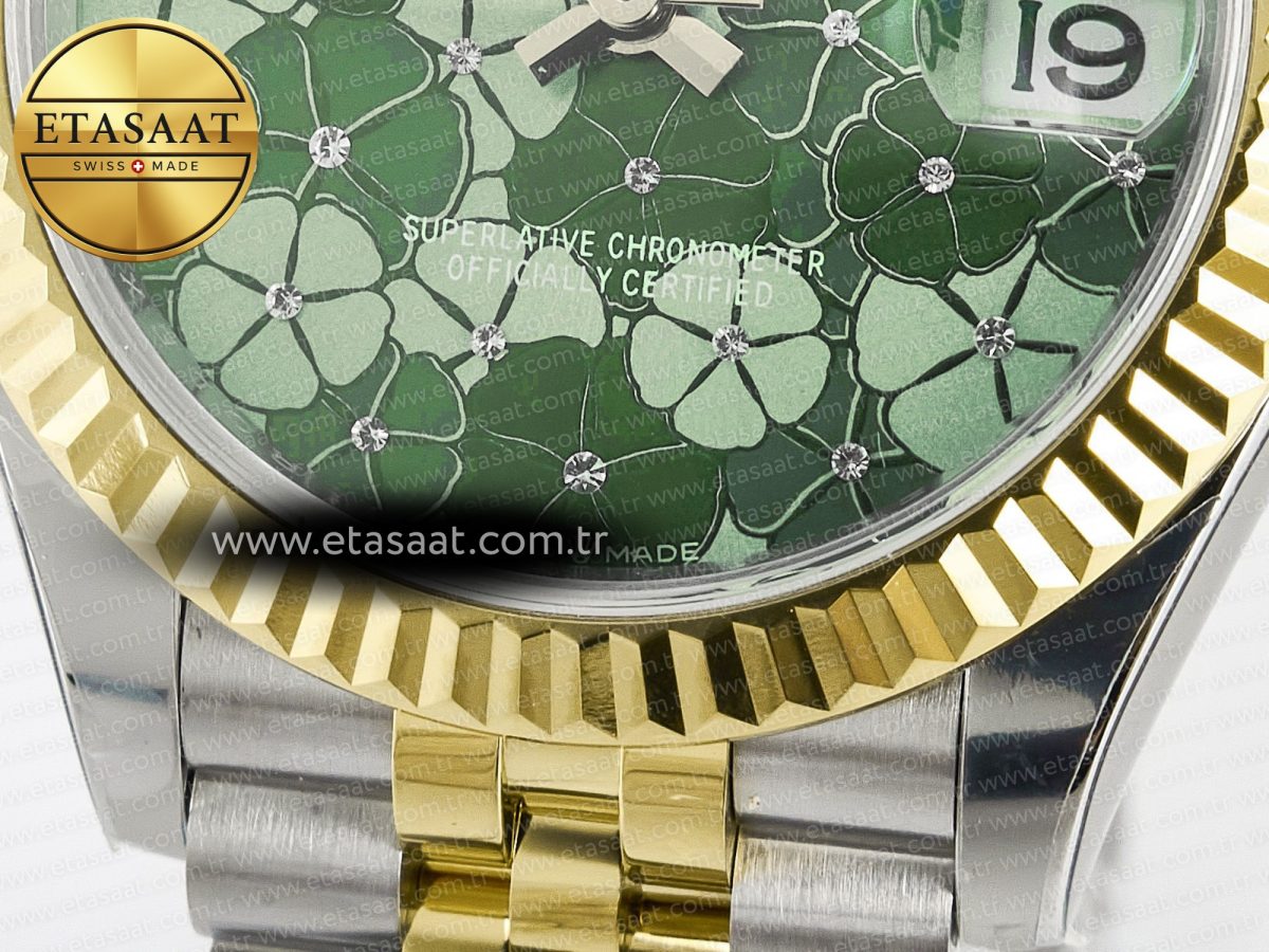Rolex DateJust 278271 904L Steel Fluted Green Floral Dial Fluted Bezel on SS/YG Cal.2236 - Görsel 12