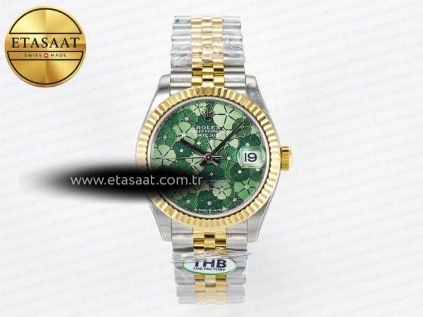 Rolex Datejust 278271 Yivli Yeşil Çiçekli Kadran Cal.2236 Eta Saat - 1:1 Süper Klon Replika Saat