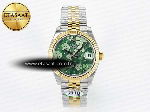Rolex Datejust 278271 Yivli Yeşil Çiçekli Kadran Cal.2236 Eta Saat - 1:1 Süper Klon Replika Saat
