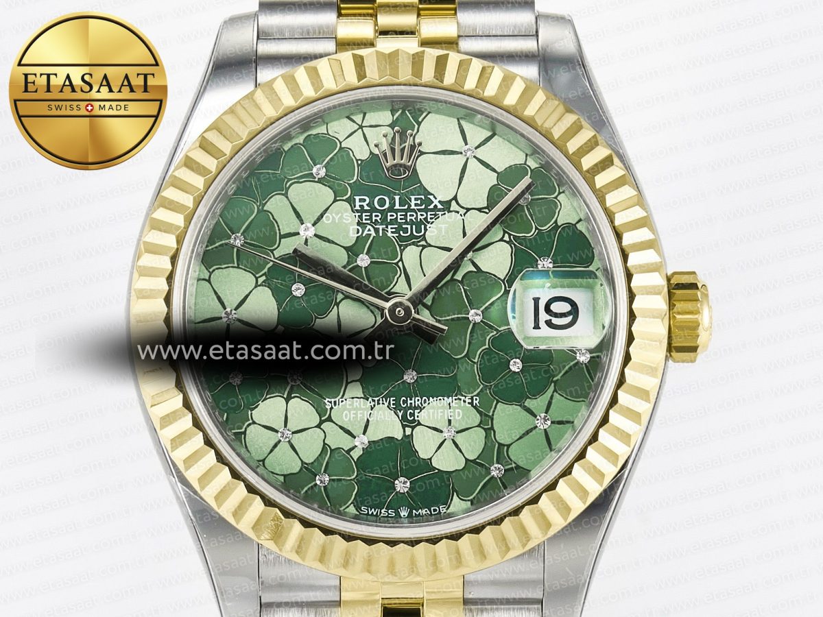 Rolex DateJust 278271 904L Steel Fluted Green Floral Dial Fluted Bezel on SS/YG Cal.2236 - Görsel 4