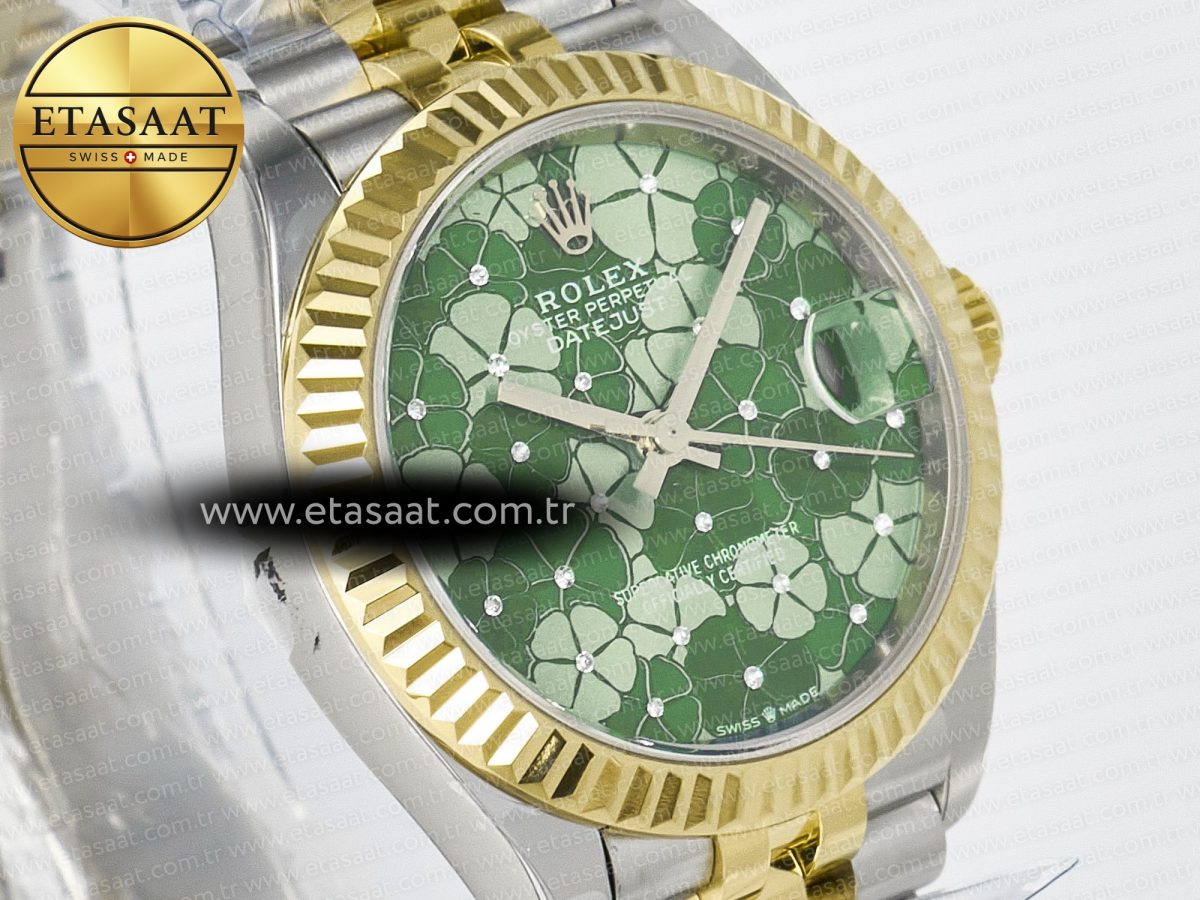 Rolex DateJust 278271 904L Steel Fluted Green Floral Dial Fluted Bezel on SS/YG Cal.2236 - Görsel 5