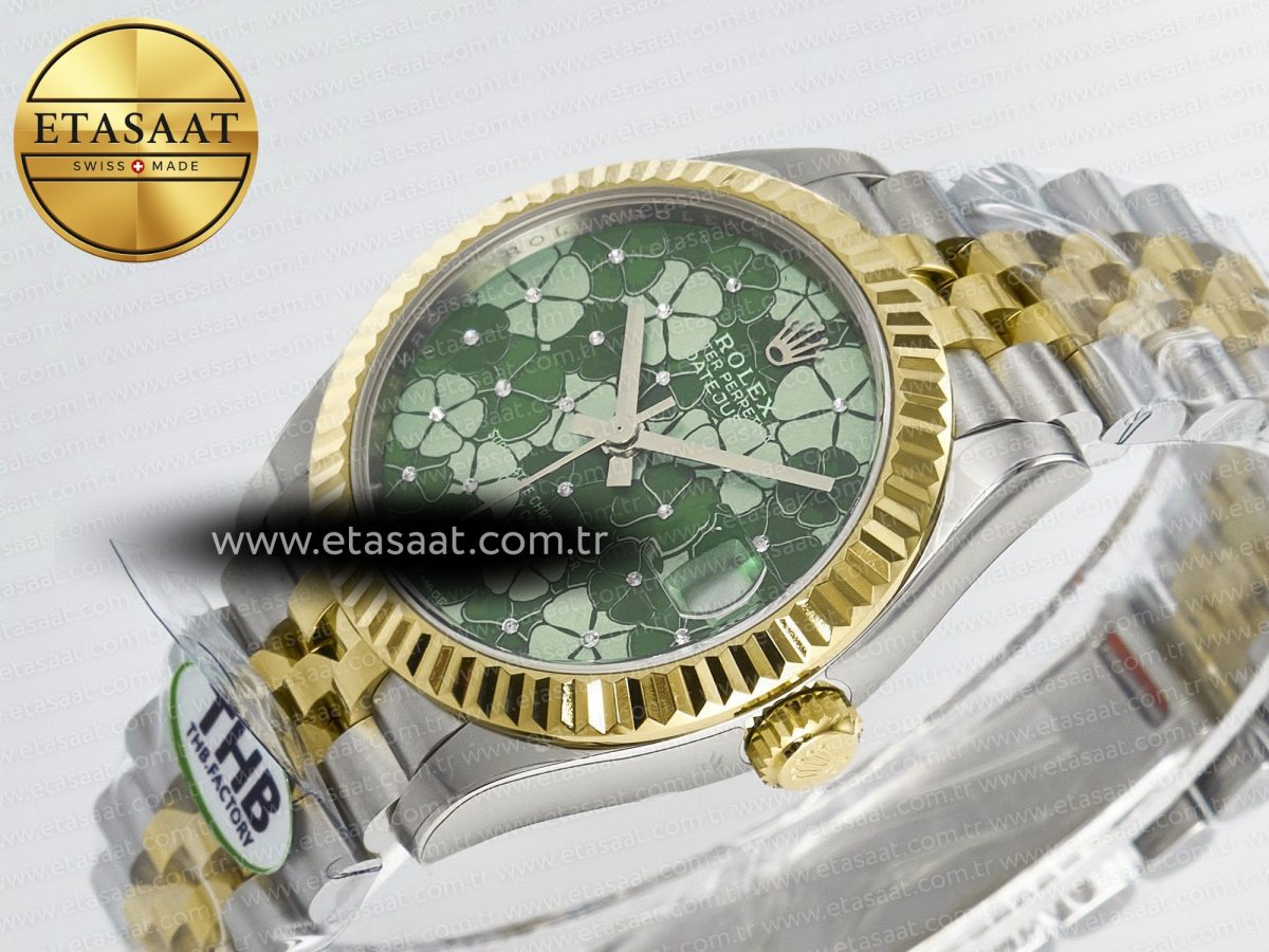 Rolex DateJust 278271 904L Steel Fluted Green Floral Dial Fluted Bezel on SS/YG Cal.2236 - Görsel 6