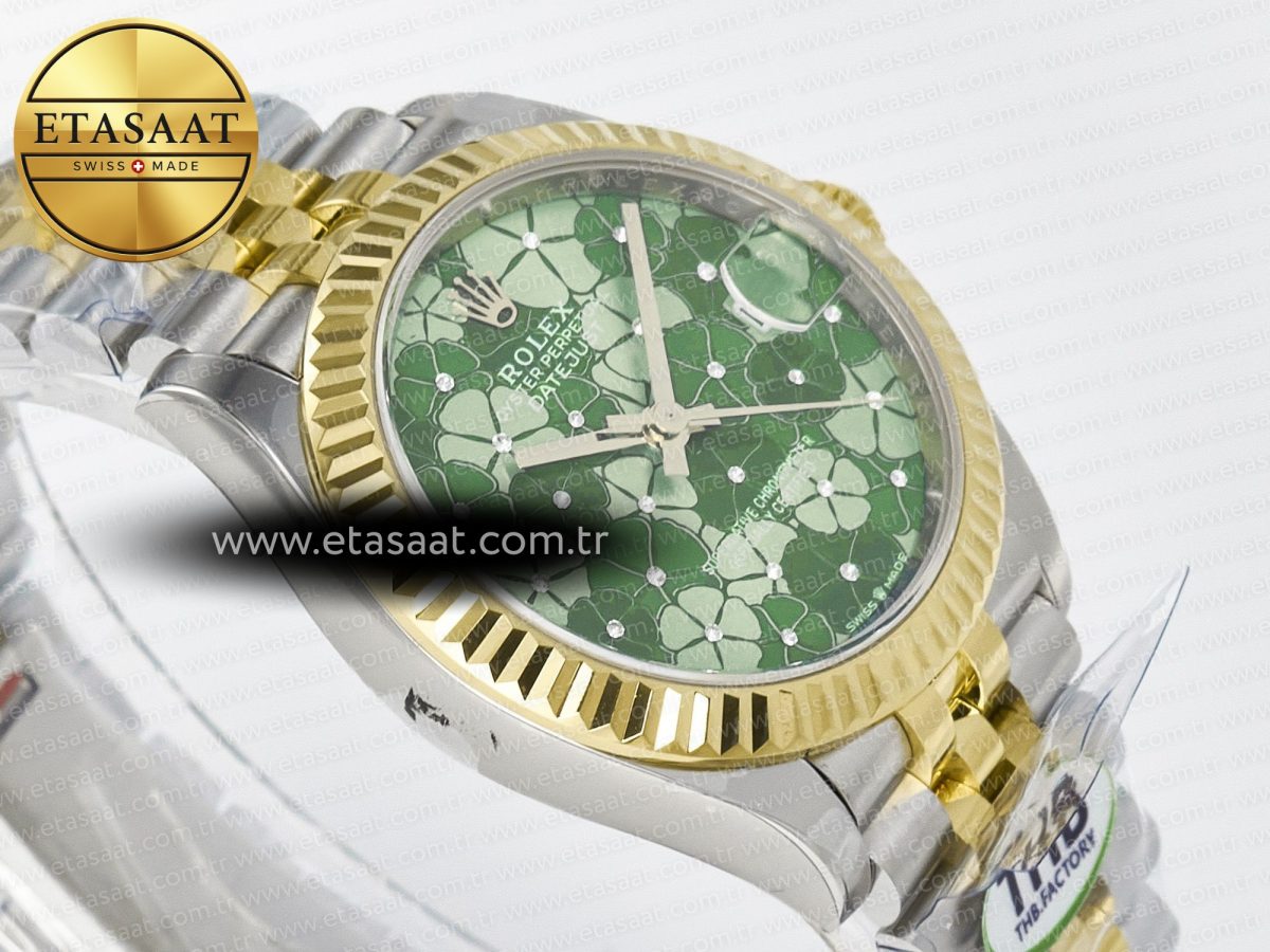Rolex DateJust 278271 904L Steel Fluted Green Floral Dial Fluted Bezel on SS/YG Cal.2236 - Görsel 7