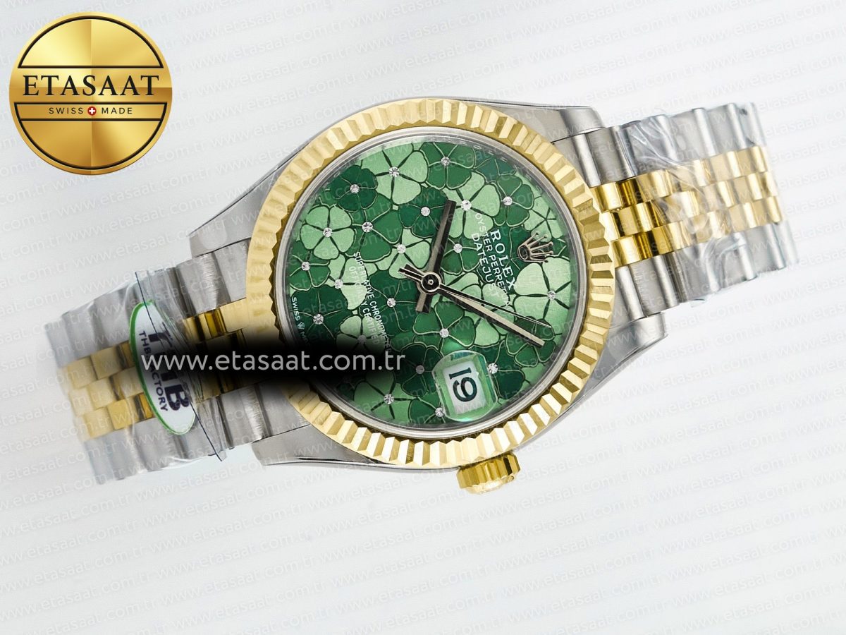 Rolex DateJust 278271 904L Steel Fluted Green Floral Dial Fluted Bezel on SS/YG Cal.2236 - Görsel 8