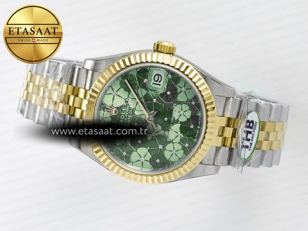 Rolex DateJust 278271 904L Steel Fluted Green Floral Dial Fluted Bezel on SS/YG Cal.2236 - Görsel 9