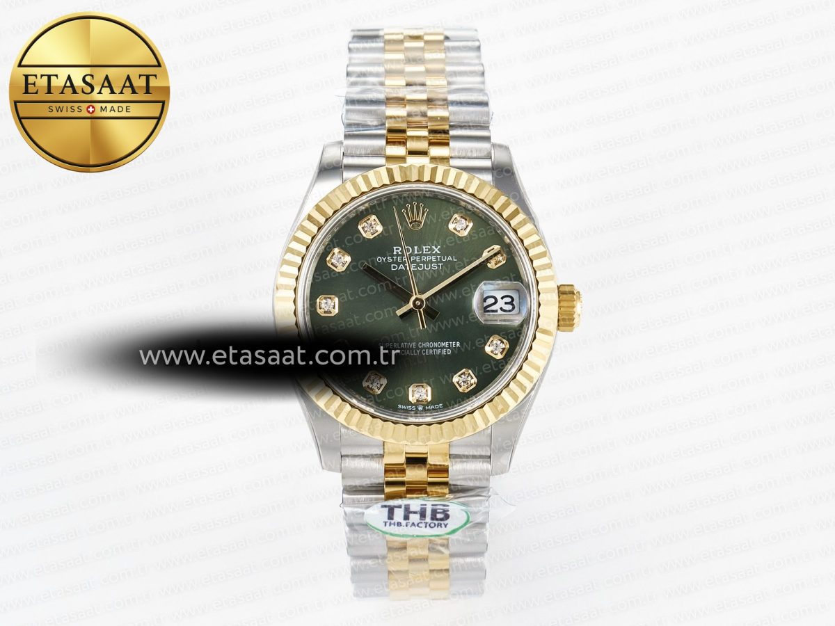Rolex DateJust 278273 904L Steel Green Diamonds Dial on SS/YG Cal.2236 - Görsel 3