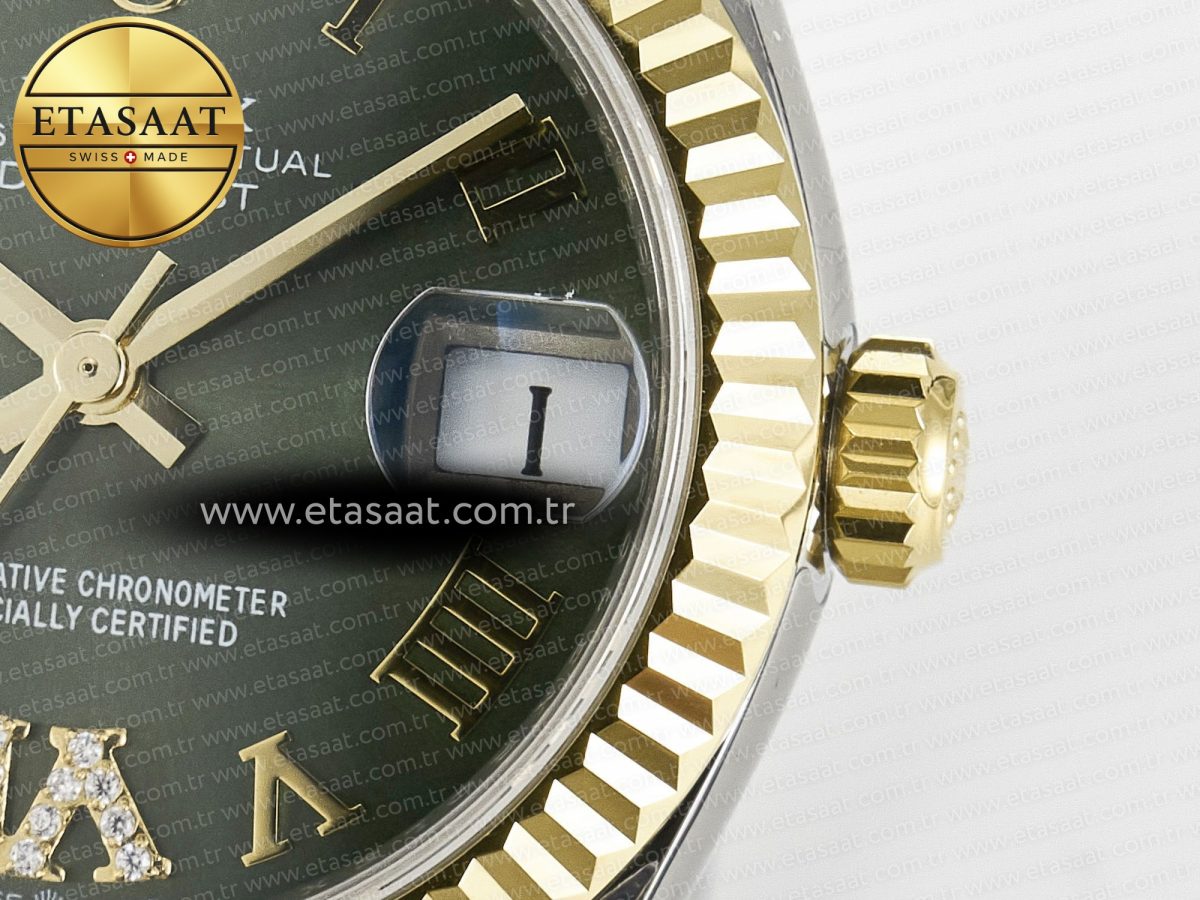 Rolex DateJust 278271 904L Steel Green Roman Dial Fluted Bezel on SS/YG Cal.2236 - Görsel 11