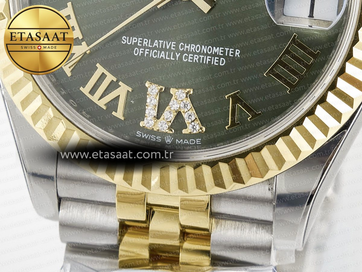 Rolex DateJust 278271 904L Steel Green Roman Dial Fluted Bezel on SS/YG Cal.2236 - Görsel 12