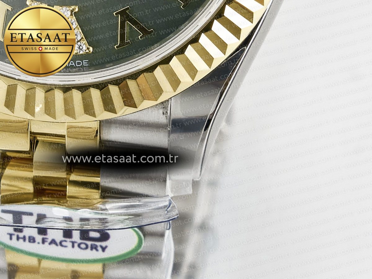 Rolex DateJust 278271 904L Steel Green Roman Dial Fluted Bezel on SS/YG Cal.2236 - Görsel 13