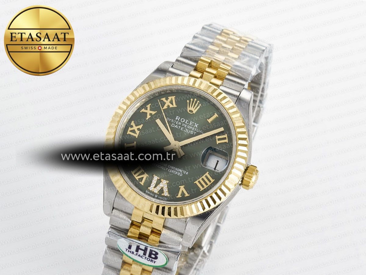 Rolex DateJust 278271 904L Steel Green Roman Dial Fluted Bezel on SS/YG Cal.2236 - Görsel 2