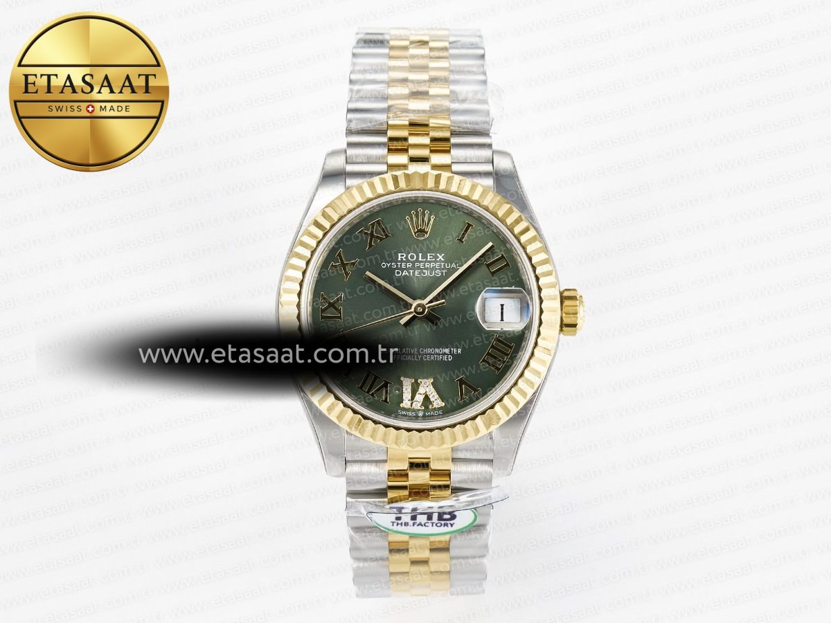 Rolex DateJust 278271 904L Steel Green Roman Dial Fluted Bezel on SS/YG Cal.2236 - Görsel 3