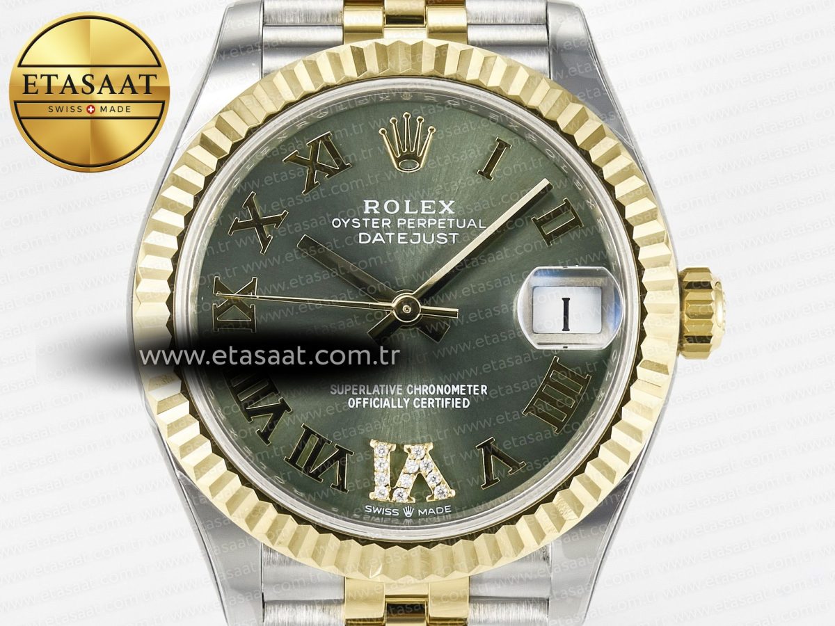 Rolex DateJust 278271 904L Steel Green Roman Dial Fluted Bezel on SS/YG Cal.2236 - Görsel 4