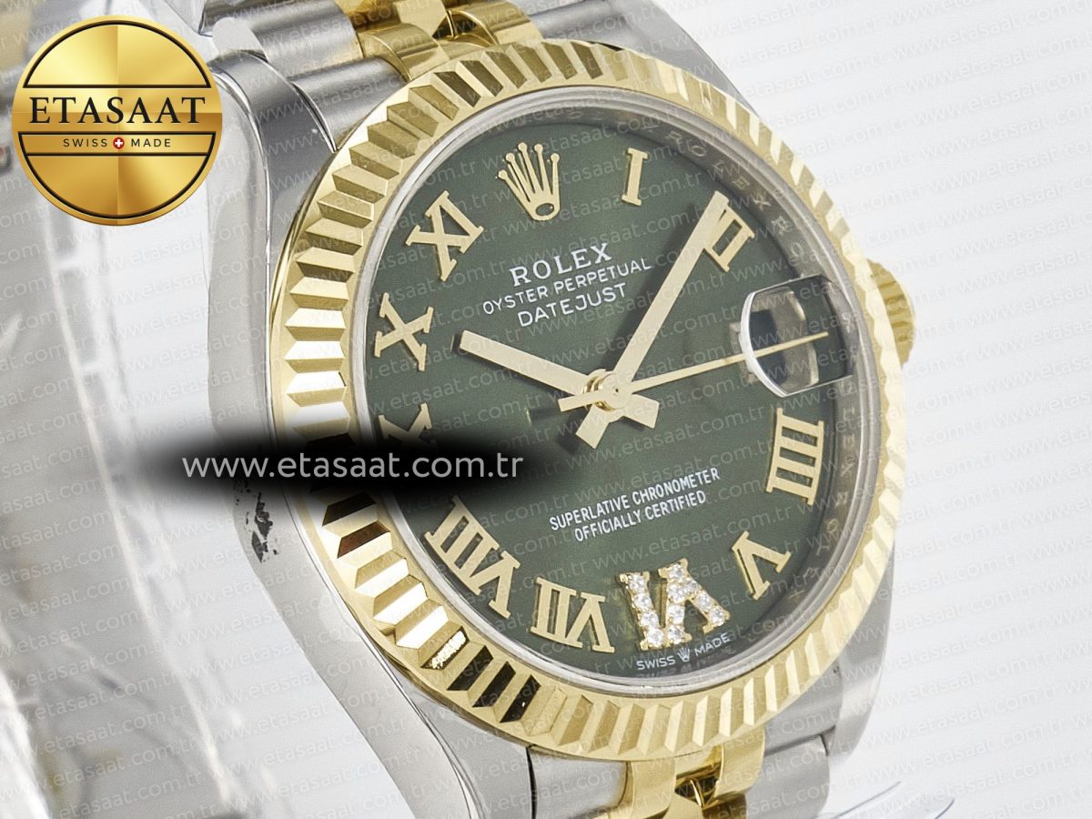 Rolex DateJust 278271 904L Steel Green Roman Dial Fluted Bezel on SS/YG Cal.2236 - Görsel 5