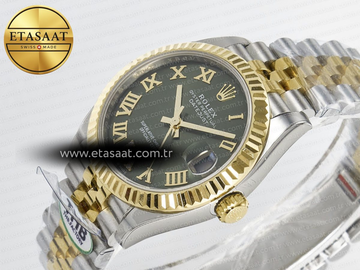Rolex DateJust 278271 904L Steel Green Roman Dial Fluted Bezel on SS/YG Cal.2236 - Görsel 6