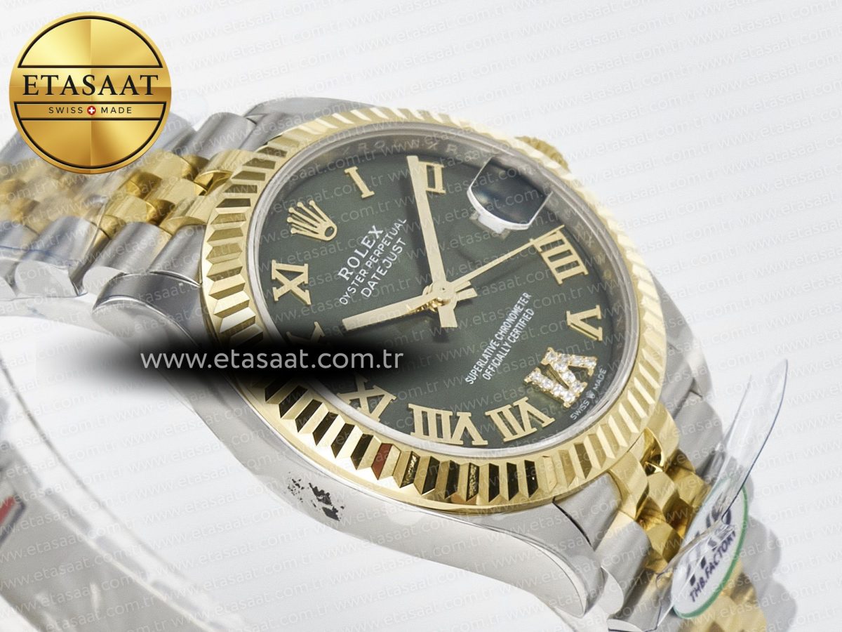 Rolex DateJust 278271 904L Steel Green Roman Dial Fluted Bezel on SS/YG Cal.2236 - Görsel 7